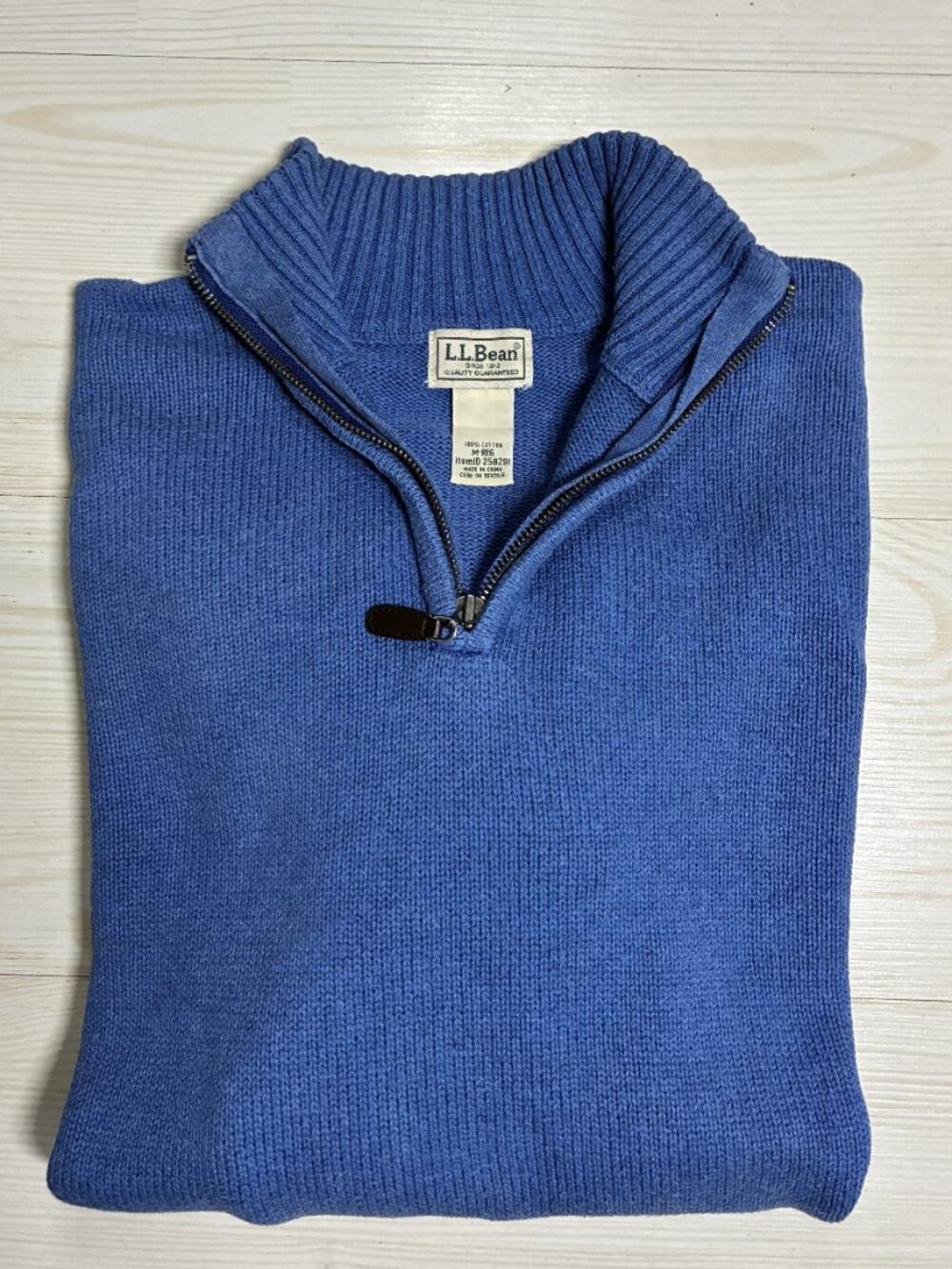 LL Bean Men's M Regular Blue Cotton 1/4 Zip Ribbed Knit Sweater - Picture 4 of 7